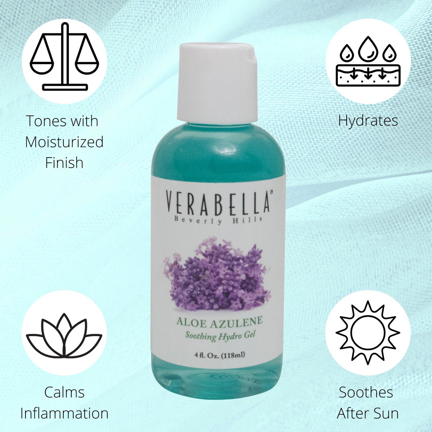 Verabella Aloe Azulene Soothing Hydro Gel calms and soothes with a moisturized finish