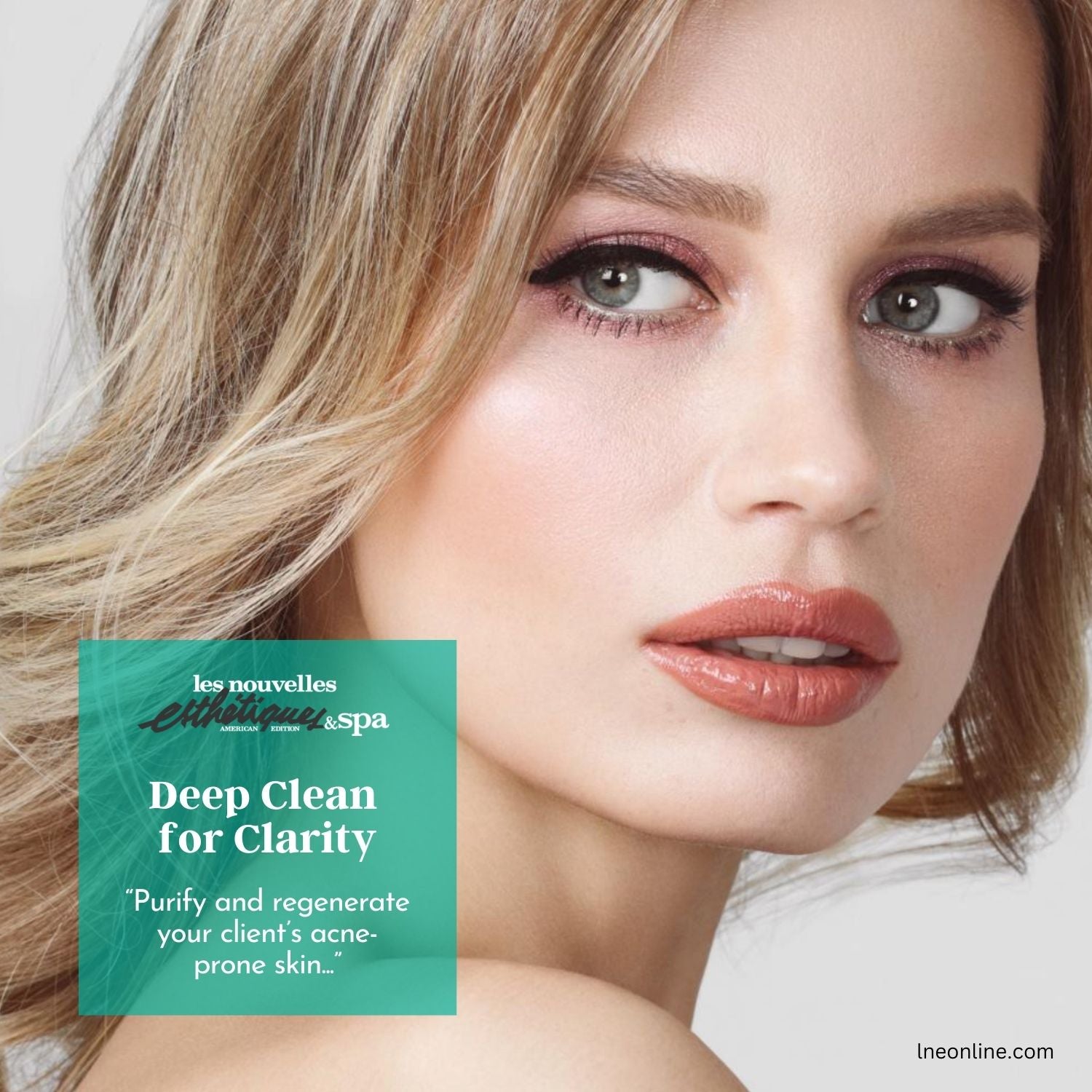 Woman with makeup and text overlay about VERABELLA Aloe Hydroxy Clarifying Serum