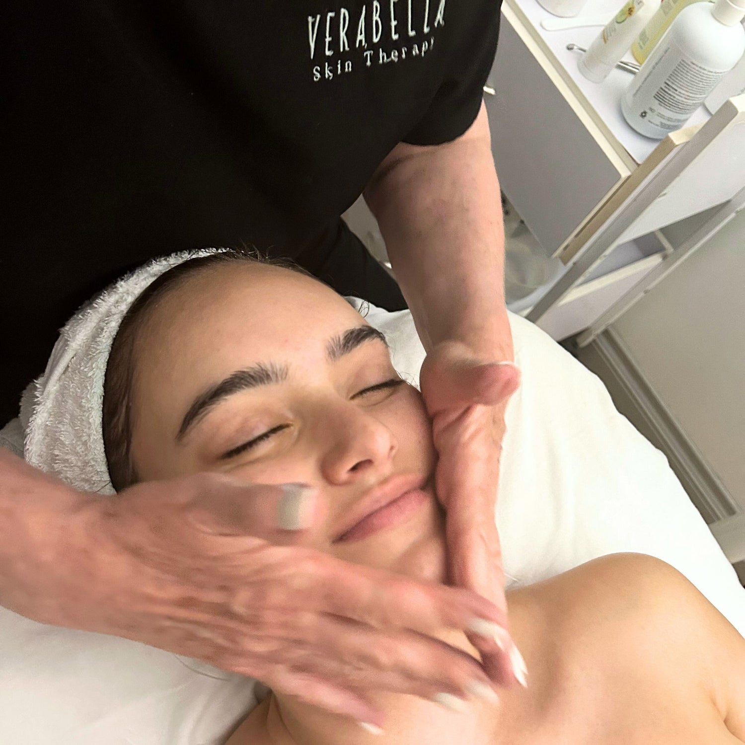 Siena getting a facial from Gaby