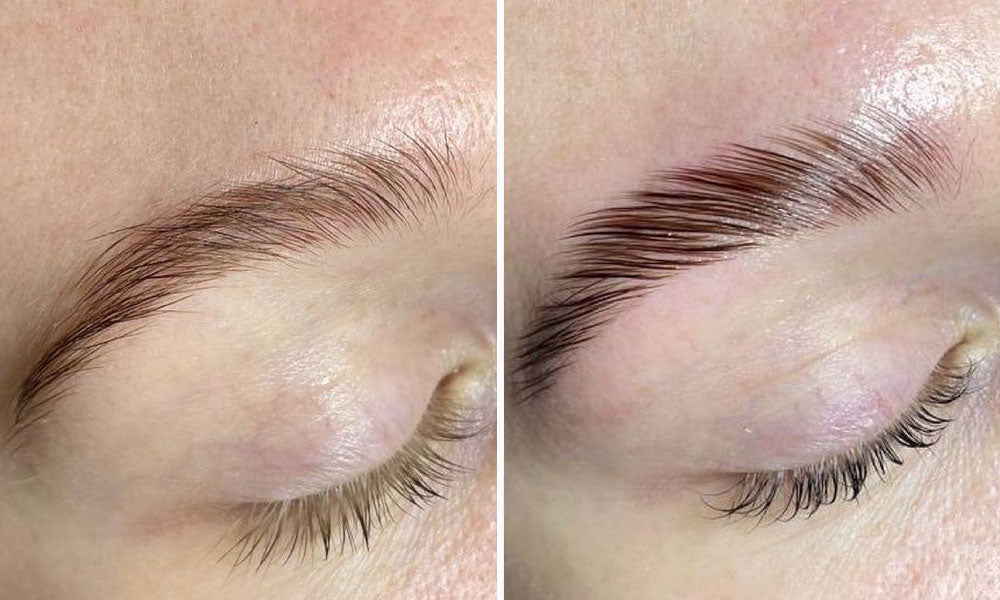 Before and after brow lamination