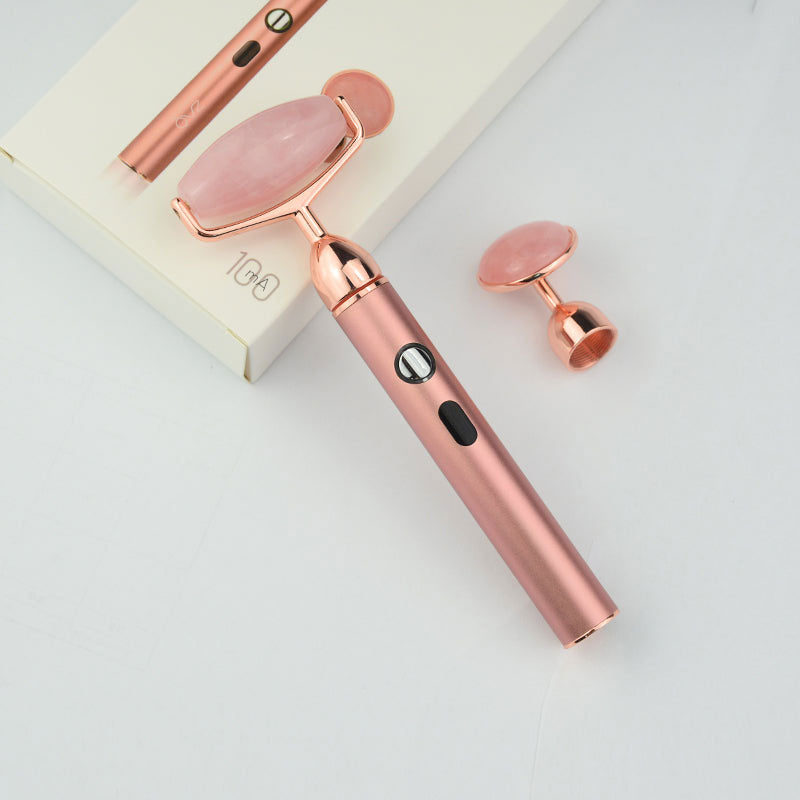 Vibrating Gemstone Roller in Rose Quartz with package