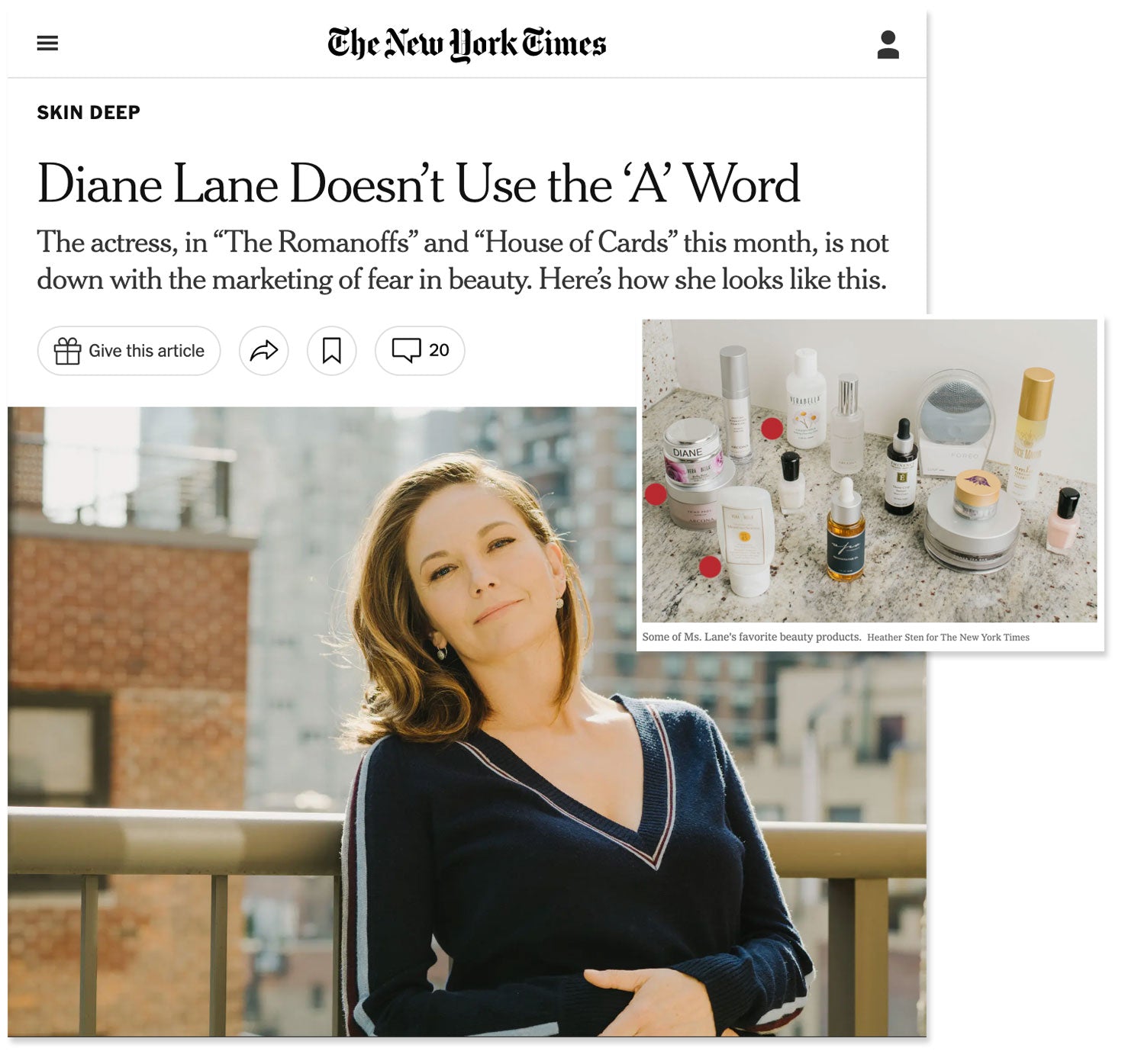 Diane Lane Doesn't Use the A Word - NYT and Verabella