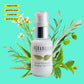 Verabella Aloe Hydroxy serum bottle with green leaves and flowers on a teal background