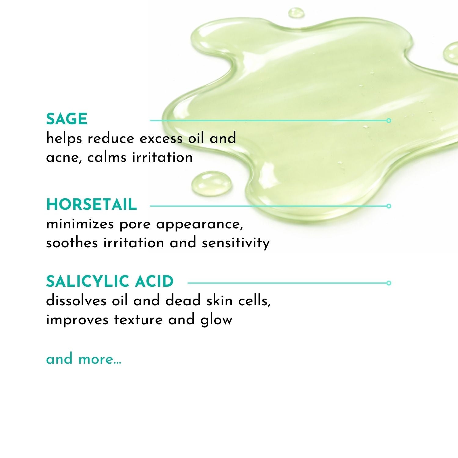 Green liquid and text about VERABELLA Herbal Beautea benefits on a white background