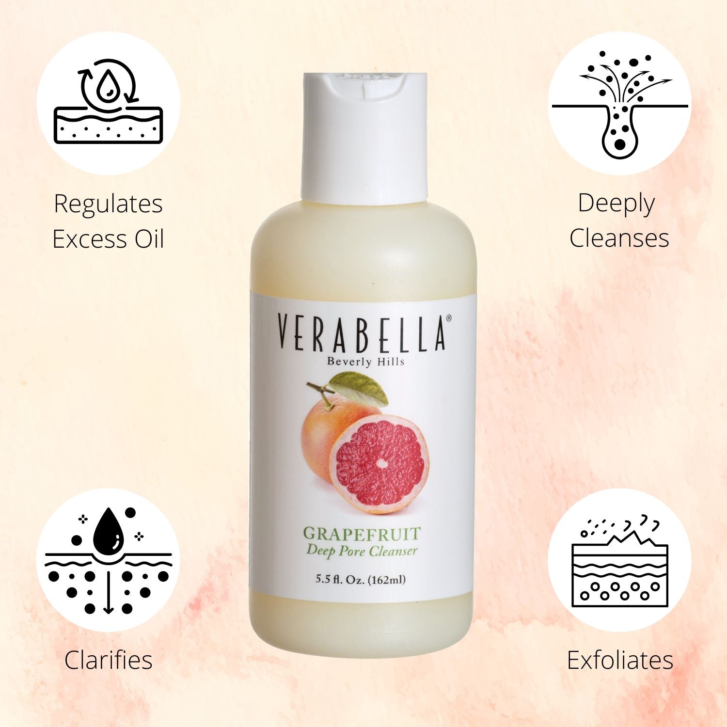 Verabella Grapefruit Deep Pore Cleanser regulates excess oil, exfoliates, and clarifies