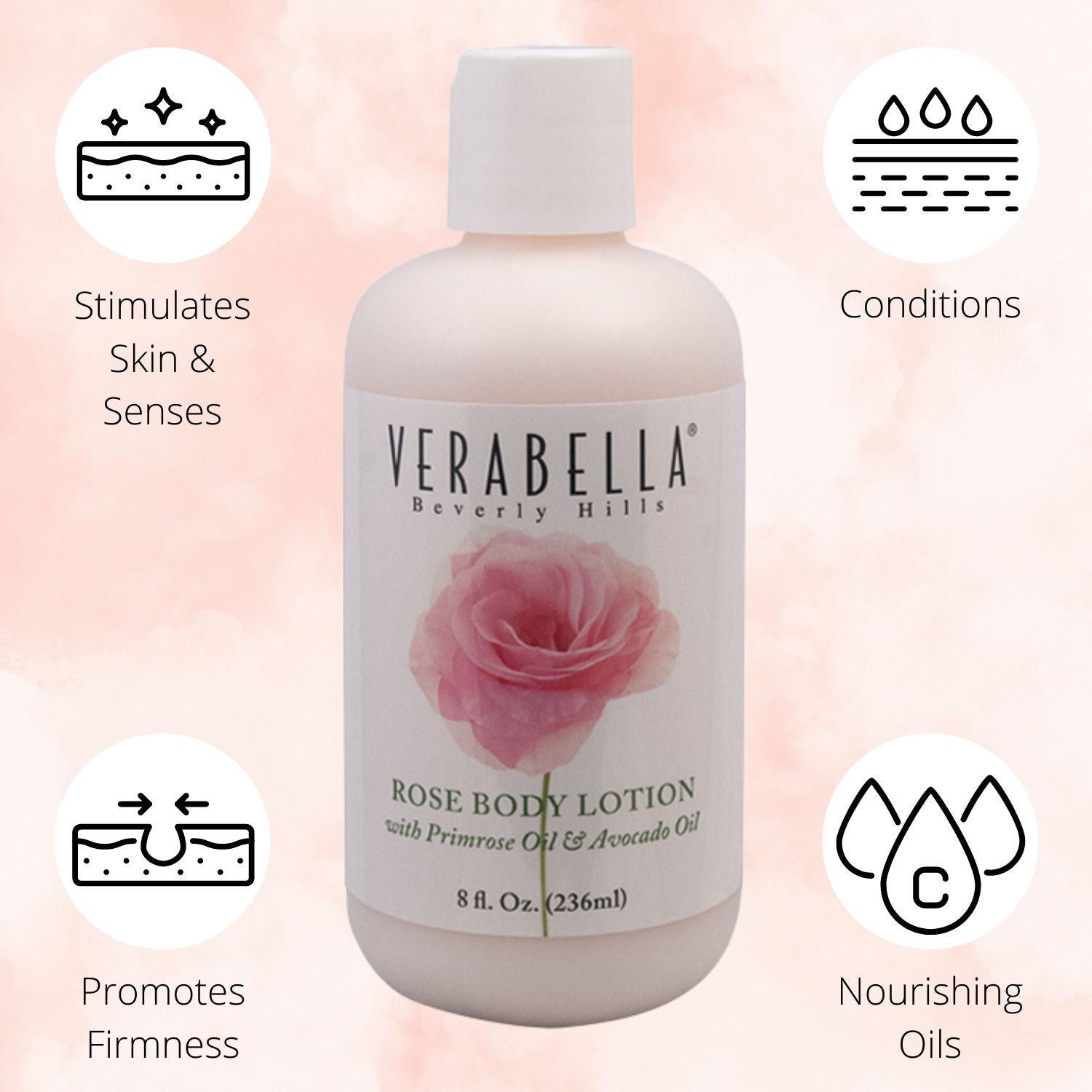 Verabella Rose Body Lotion stimulates skin and senses with nourishing oils