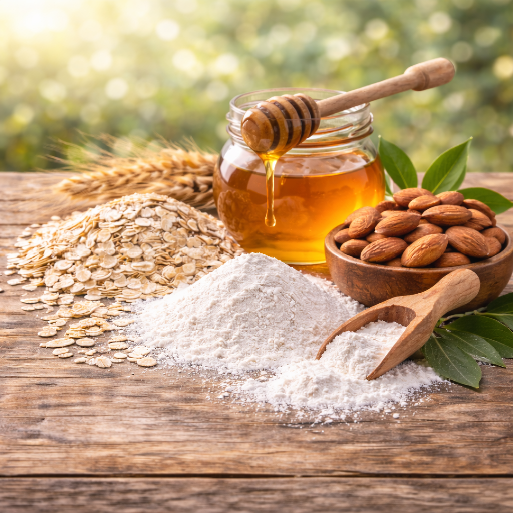 Key ingredients in VERABELLA Honey Almond Oatmeal Scrub